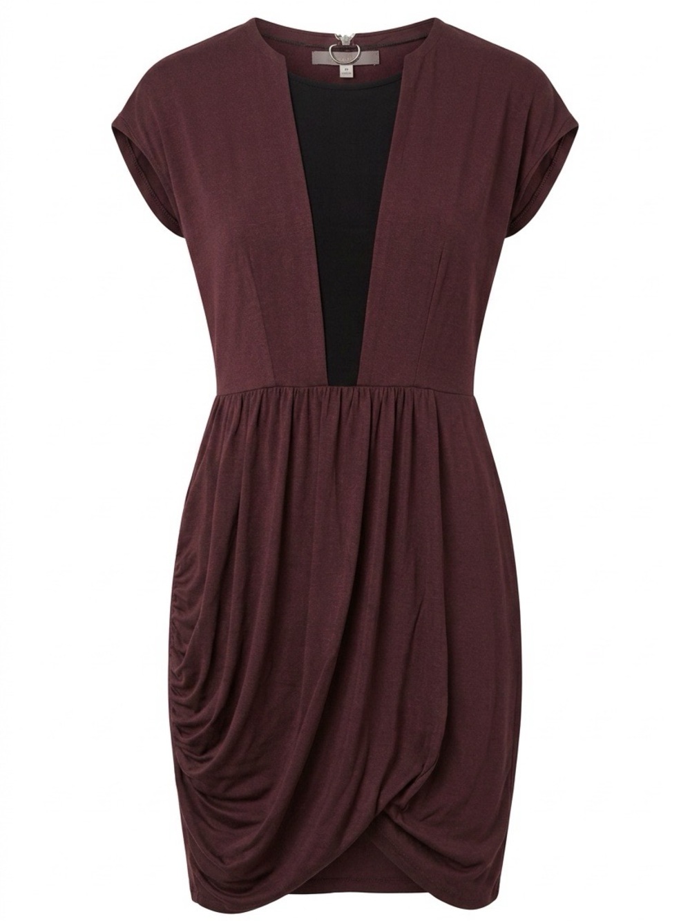 Plunging V-Neck Brown Tulip Mini Dress